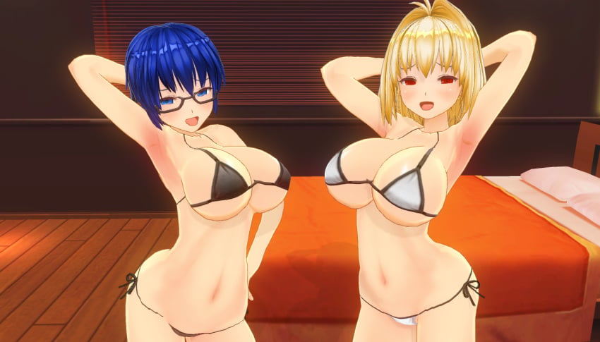 2girls 3d 3d_(artwork) 3d_artwork 3d_model ahoge alternate_breast_size alternate_version_available arched_back arcueid_brunestud armpits arms_behind_back bedroom_eyes big_breasts bikini bikini_bottom bikini_top blonde_hair blue_hair bra breasts_bigger_than_head ciel_(tsukihime) curvy custom_maid_3d_2 female_pervert glasses hands_behind_head hips horny horny_female huge_boobs huge_breasts human inviting inviting_to_sex large_boobs large_breasts melty_blood panties posing red_eyes seducing seducing_viewer sequence short_hair skimpy_bikini swimsuit top_heavy tsukihime type-moon vampire vampire_girl wide wide_hips