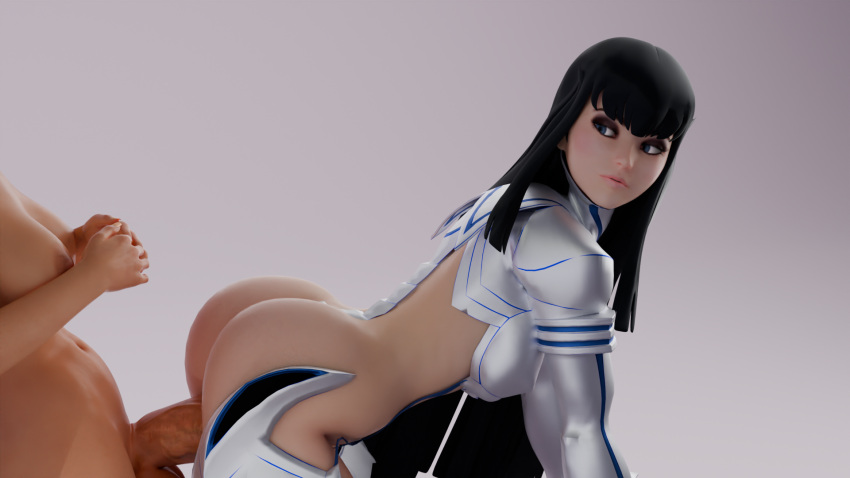 1futa 3d black_hair blue_eyes dustyboyo futa_on_female futanari kill_la_kill kiryuuin_satsuki long_hair looking_at_partner suit