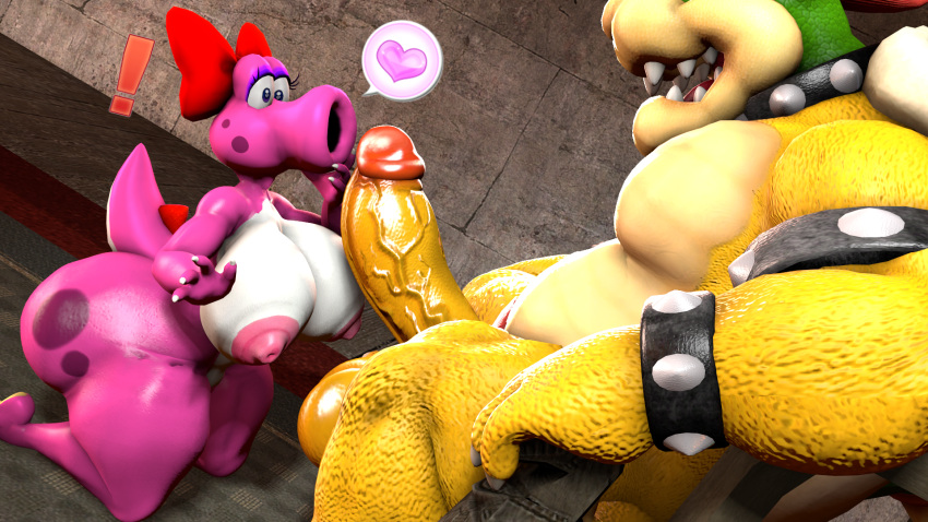 16:9 1boy 1girls 3d 3d_(artwork) accessory anthro areola ass balls big_balls big_breasts big_penis birdo birdo_(character) bow_(feature) bow_accessory bow_ribbon bowser breasts castle claws cobaltapple detailed_background digital_media_(artwork) duo erection feet female genitals hair_accessory hair_ribbon hairbow hi_res huge_cock humanoid humanoid_genitalia humanoid_penis indoors inside kneeling kneeling_oral_position koopa male mammal mario_(series) muscular nintendo nipples nude part_of_a_set penis pink_body reptile ribbons scalie sfm siphon_(anatomy) smile source_filmmaker spikes super_mario_bros. tail thick_thighs toe_claws widescreen