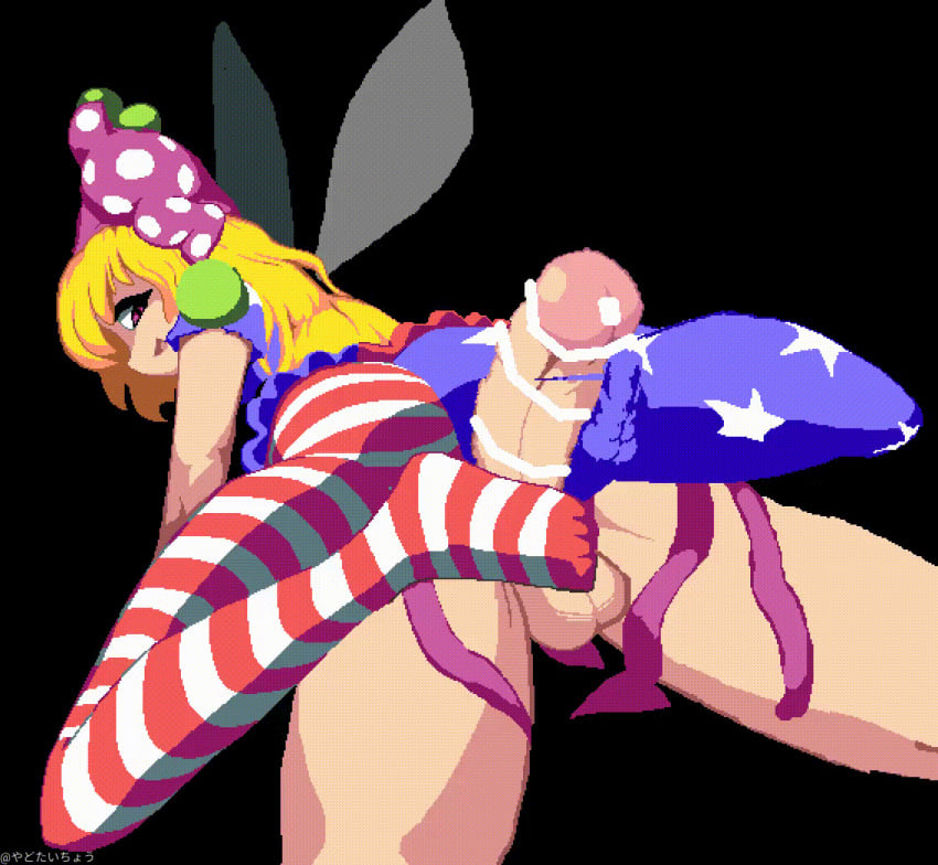 1boy 1girls 2023 2024 2d 2d_(artwork) 2d_animation animated big_cock big_penis clothed_female_nude_male clownpiece doggy_style erect erect_penis erection feet female female_focus foot_fetish footjob footjob_with_legwear hard_on huge_cock huge_penis large_cock laying_down laying_on_back long_cock long_penis male pixel_animation pixel_art touhou yado_taityou