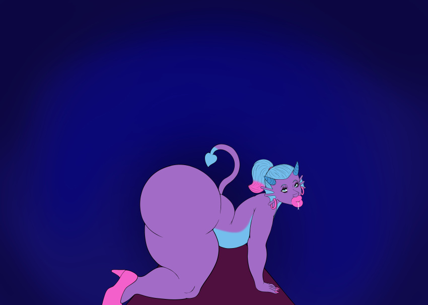 1female 1girls absurd_res all_fours anthro ass big_butt bimbo_anthro bimbo_lip bimbofication bodily_fluids clothing demino_(deminothedragon) digital_media_(artwork) dragon drooling ear_piercing ear_ring eyelashes female female_only footwear hair head_empty hi_res high_heels horn huge_butt huge_thighs hyper hyper_butt hyper_lips jajahyena_(artist) lips lipstick looking_at_viewer low_intelligence makeup mostly_nude piercing ponytail ring_piercing saliva saliva_string scalie shoes short_stack simple_background solo solo_female tail thick_lips thick_thighs wide_hips