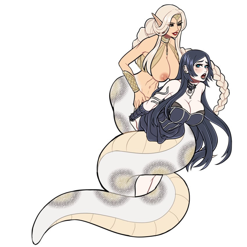 1futa 1girls big_breasts black_hair blonde_hair blue_eyes bottomless breasts choker clothed clothing duo ehcs elf_ears erection female futa_on_female futanari goth goth_girl human lamia light-skinned_female light-skinned_futanari light_skin long_hair mostly_clothed naga nude original_character ratedehcs sex snake_futa ych