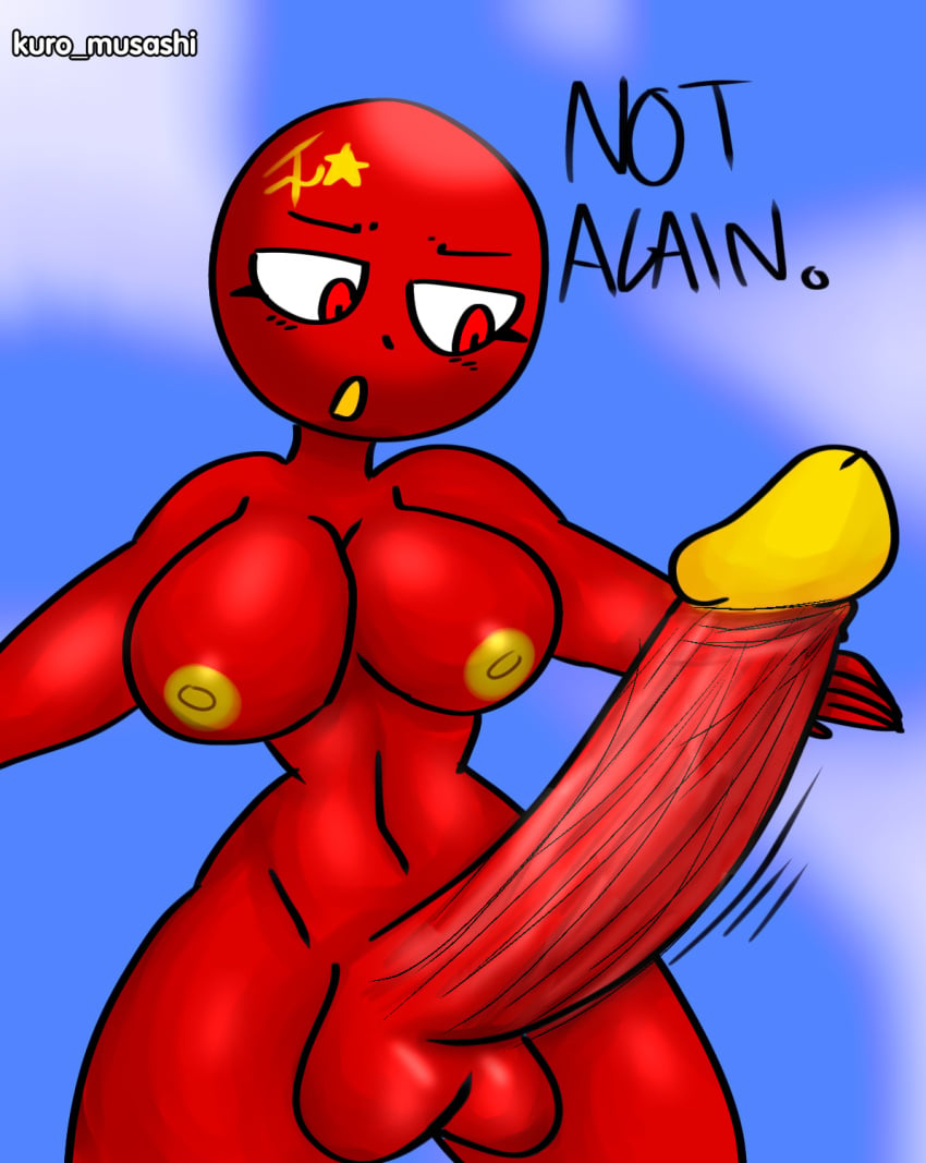 1futa breasts countryhumans countryhumans_girl erection futa futanari giant_futanari hyper_penis kuro_musashi nipples orange_mouth penis red_eyes red_penis red_skin rule_63 self_upload soviet_union_(countryhumans) testicles text uncensored veins yellow_nipples