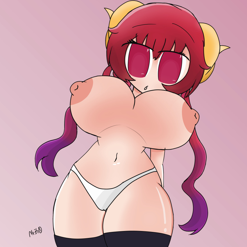 1girls big_breasts breasts female female_only horn horns huge_breasts ilulu_(dragon_maid) light-skinned_female light_skin miss_kobayashi's_dragon_maid mr.zr0 navel nipples panties pink_nipples red_eyes red_hair solo solo_female tagme thick_thighs thighhighs