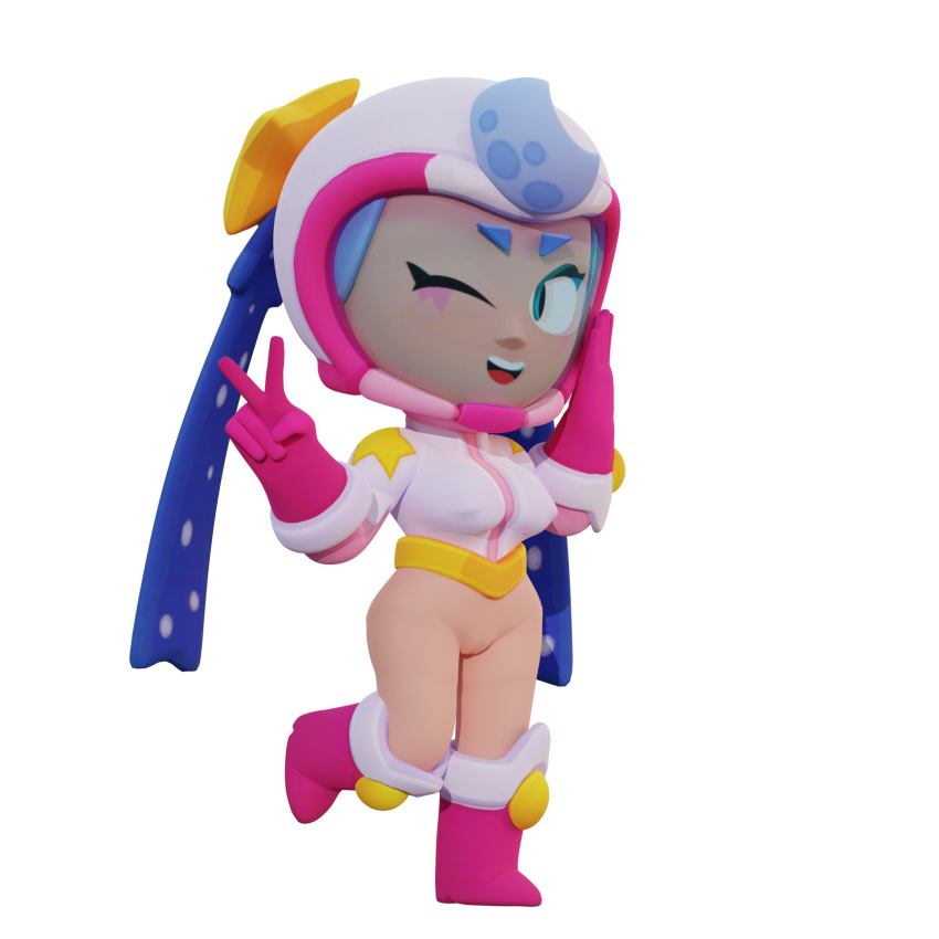1girls 3d 3d_(artwork) bottomless brawl_stars female janet_(brawl_stars) no no_panties nude_female pants pussy smile smiling_at_viewer solo solo_female vagina