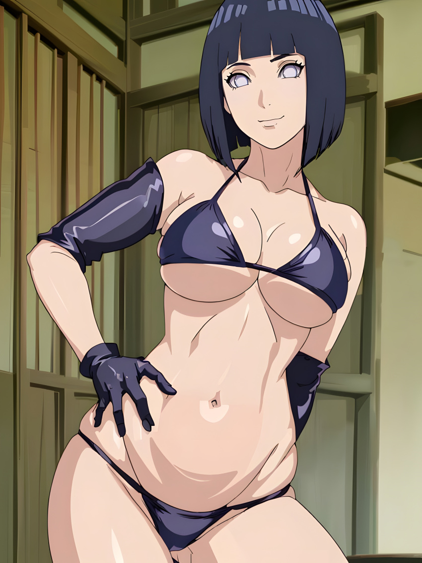 1girls ai_generated anime big_breasts blue_hair boruto:_naruto_next_generations breasts clothed_female female female_only gloves hand_on_hip hyuuga_hinata light-skinned_female light_skin manga mature_female mature_woman midriff milf missessai naruto naruto_(series) naruto_shippuden navel solo solo_female solo_focus