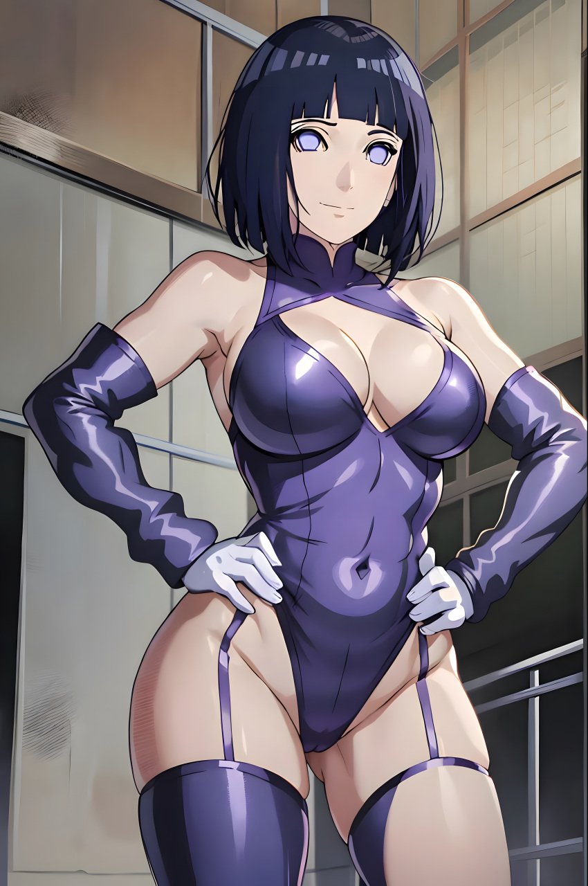 1girls ai_generated anime big_breasts blue_hair boruto:_naruto_next_generations breasts clothed_female female female_only gloves hands_on_waist hyuuga_hinata light-skinned_female light_skin looking_at_viewer manga mature_female mature_woman milf missessai naruto naruto_(series) naruto_shippuden solo solo_female solo_focus