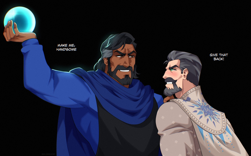 2boys aladdin_and_the_king_of_thieves bara beard cassim crossover disney english_text gay grey_hair human king_magnifico male male_only revealyoursins robe text wish_(film) yaoi