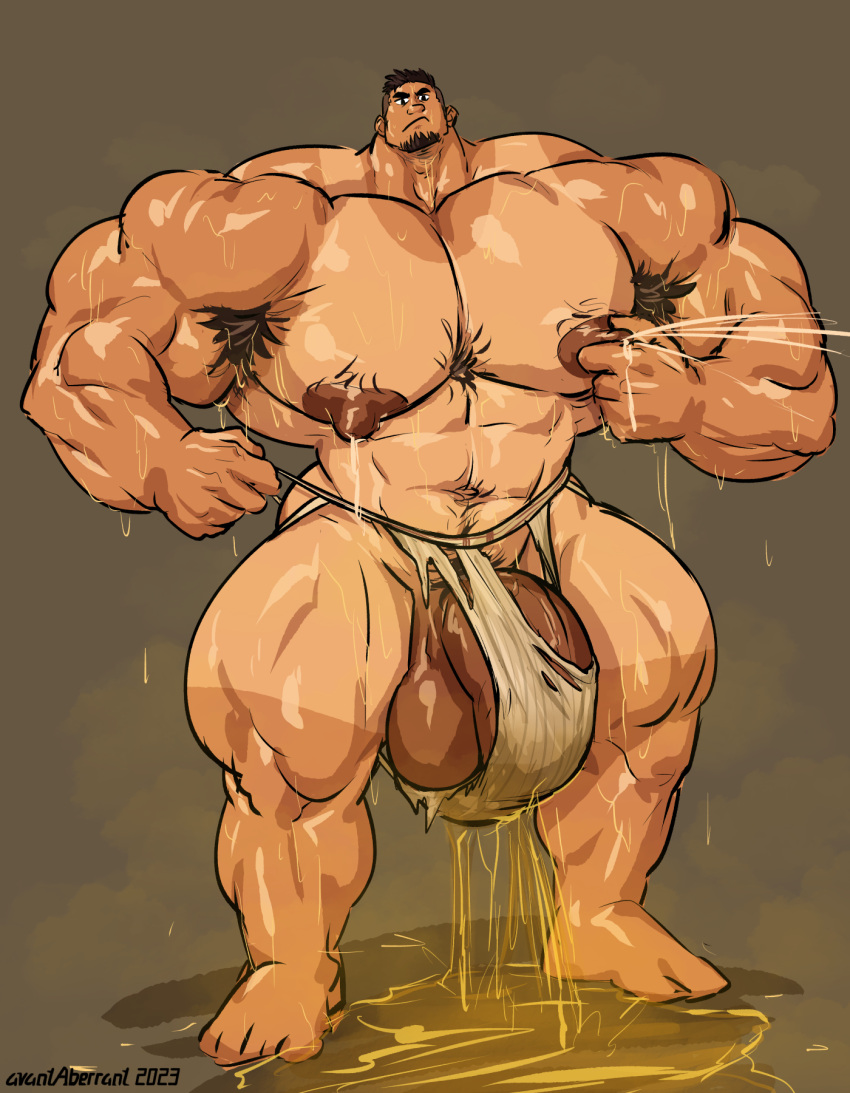 armpit_hair avantaberrant balls bara big_balls big_muscles big_penis bulge human human_only jockstrap lactation male male_lactation male_only muscles muscular peeing penis ripped_clothing solo solo_male sweat sweating underwear urination urine wetting