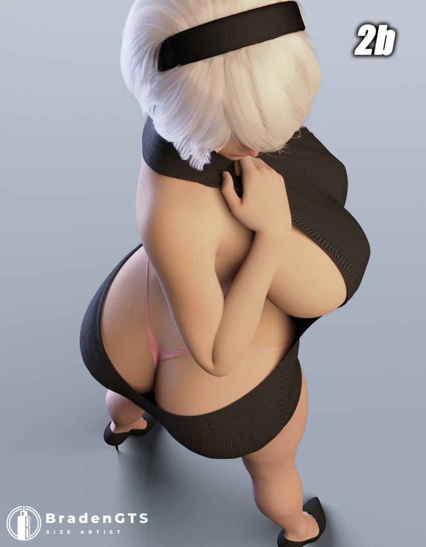 1girls 3d ass ass_cleavage big_ass big_breasts bradengts breasts butt_crack clothing female female_only hairband high_heels light-skinned_female light_skin nier nier:_automata revealing_clothes short_hair solo standing virgin_killer_sweater voluptuous white_hair yorha_2b