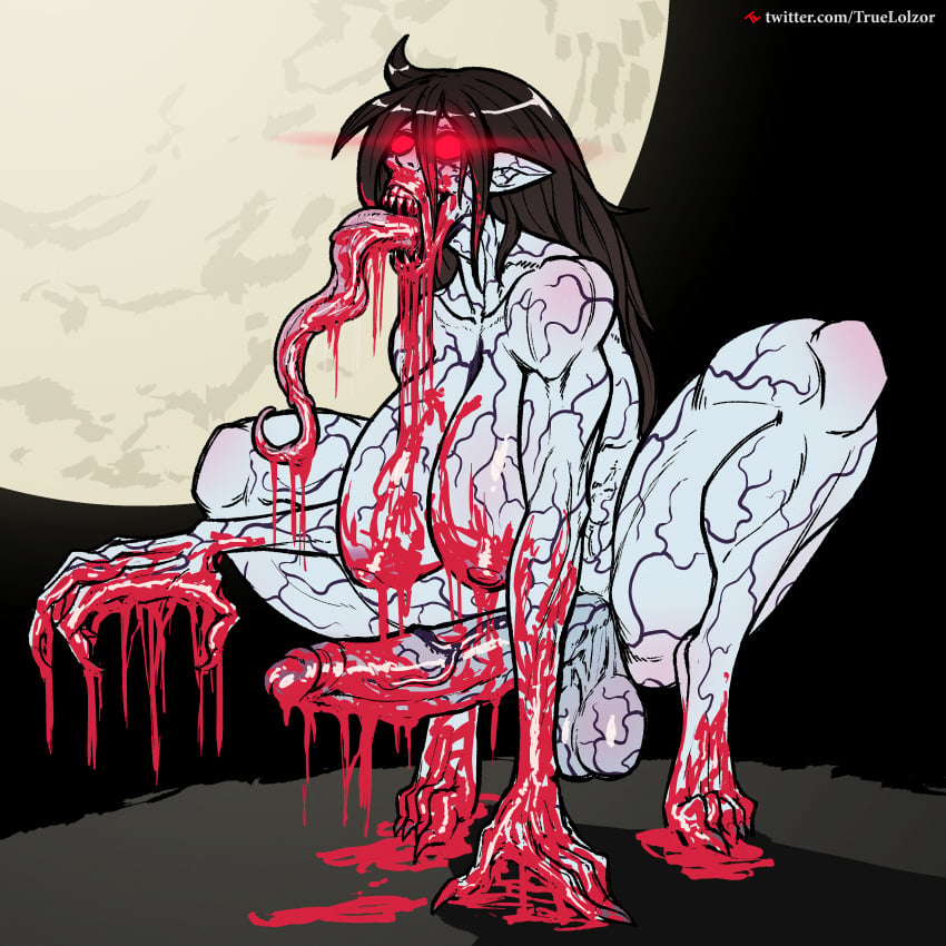 1futa areolae balls big_breasts big_penis black_hair blood bloody blue_skin breasts claws dickgirl erection feral futa_only futanari huge_cock humanoid humanoid_penis long_hair long_tongue messy_hair monster monster_girl nightmare_waifu nipples penis red_eyes sharp_teeth solo spread_legs squatting truelolzor veiny veiny_skin