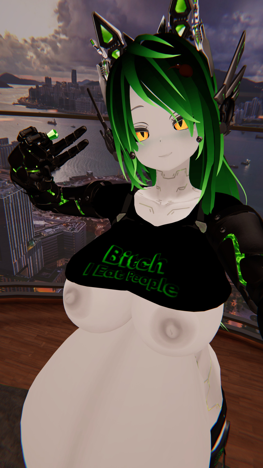 1futa 3d futa_only futanari green_hair implied_futanari kiwiplaysvr milf mostly_nude nude nude_futanari solo vore vore_belly vrchat