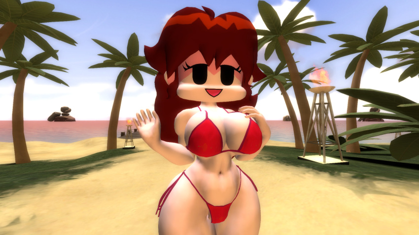 1girls 3d 3d_(artwork) alternate_version_available beach bikini breasts female female_only friday_night_funkin girlfriend_(friday_night_funkin) open_mouth open_smile public smile solo solo_female thhypercombine