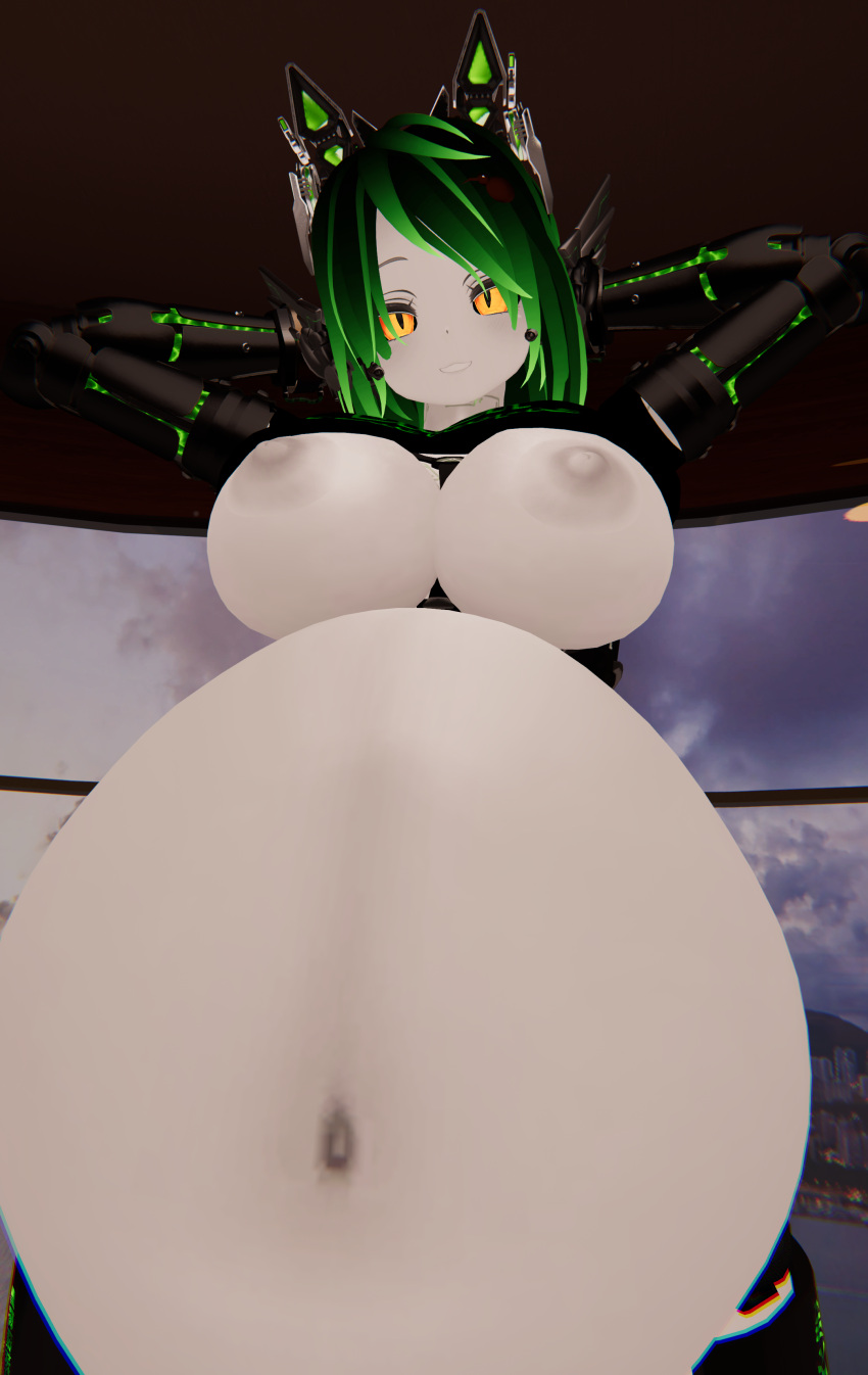 1futa 3d futa_only futanari green_hair implied_futanari kiwiplaysvr milf mostly_nude solo vore vore_belly vrchat