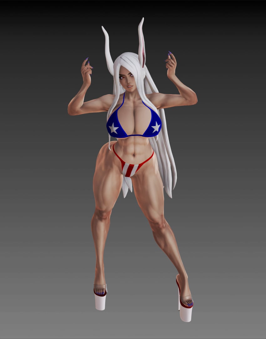 3d 3d_(artwork) abs big_ass bikini bimbo bodybuilder bunny_ears bunny_girl cleavage dark_skin dark_skinned_female high_heels honey_select ihateasuka large_breasts long_fingernails long_hair long_hair_female long_nails miruko muscles my_hero_academia platform_footwear platform_heels purple_nail_polish purple_toenail_polish red_eyes simple_background stripper_heels studio_neo thick_thighs toenail_polish white_hair white_hair_female