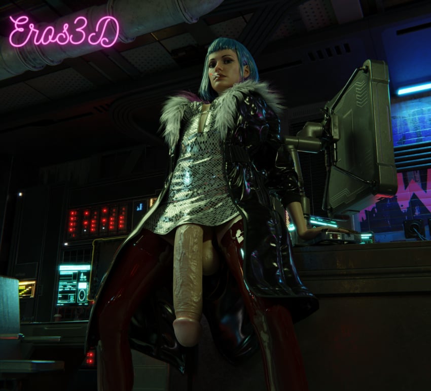 1futa 3d 3d_(artwork) balls ballsack big_penis blender_(software) blue_hair casual casual_exposure cigarette clothed cock cyberpunk cyberpunk_2077 dickgirl dress eros3d evelyn_parker fur_coat futa_focus futa_only futanari huge_balls huge_cock human humanoid hung_futanari legwear light-skinned_futanari looking_at_viewer looking_down medium_hair no_panties pale_skin penis_under_clothes penis_under_dress penis_under_skirt pov sagging_balls self_upload short_hair smoking solo solo_futa stockings thighhigh_boots thighhighs veiny_cock veiny_penis