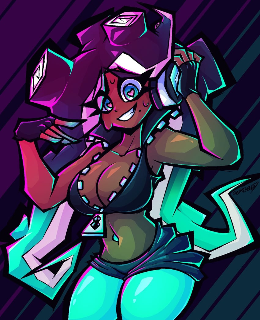 big_ass big_breasts boob_window clothed female female_only gemrazzled heart-shaped_pupils horny_female marina_(splatoon) nintendo no_bra no_underwear splatoon