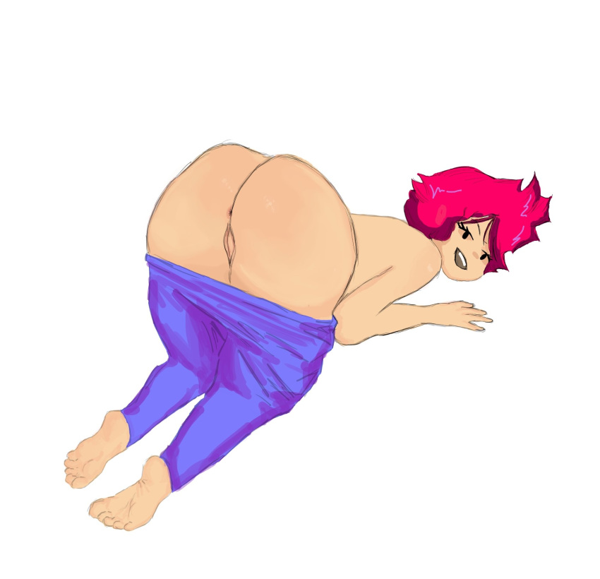 1girls anus anus_peek ass ass_focus behind_view bent_over crunchcap earthbound feet from_behind kumatora mother_3 pink_hair presenting pussy simple_eyes