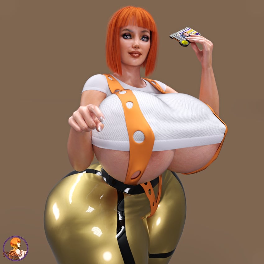 3d 3d_(artwork) big_breasts breasts cosplay huge_breasts large_breasts leeloo leeloo_(cosplay) lola_(supertito) massive_breasts orange_hair supertito tagme tight_clothing tight_pants