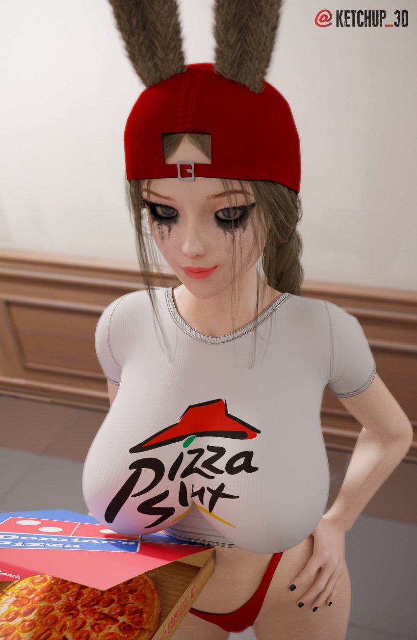 big_breasts bunny_ears bunny_girl delivery_employee ketchup_3d pizza_delivery pizza_hut pizza_slut