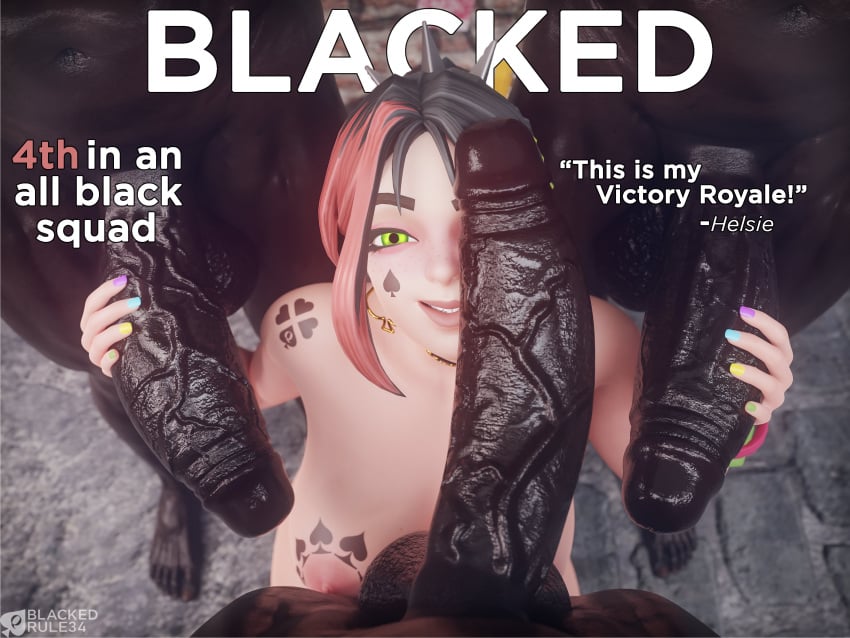 1girls 3boys 3d big_penis blacked blackedr34 dark-skinned_male dark_skin english_text female fortnite gangbang helsie_(fortnite) interracial looking_at_viewer male pov queen_of_spades tattoo text