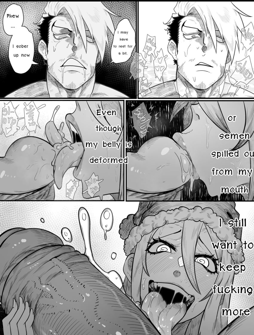 2boys ahe_gao black_and_white cock_hungry comic crazy_eyes dialogue drooling english english_text fellatio femboy gay green_(artist) green_(character) green_(original) horny huge_cock male oral oral_sex p'gor_(green) penis speech_bubble text veiny_penis yaoi