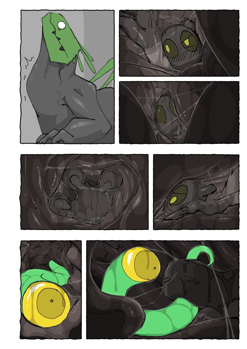 2023 closed_mouth comic comic_page feral fluids fully_inside green_lizard_(rain_world) inside inside_stomach inside_view lizard lizard_(rain_world) misoden_(artist) overseer_(rain_world) predator/prey predator_prey_relations rain_world reptile scavenger_(rain_world) smaller_prey swallowing teeth_visible three_fingers throat_bulge vore white_eyes