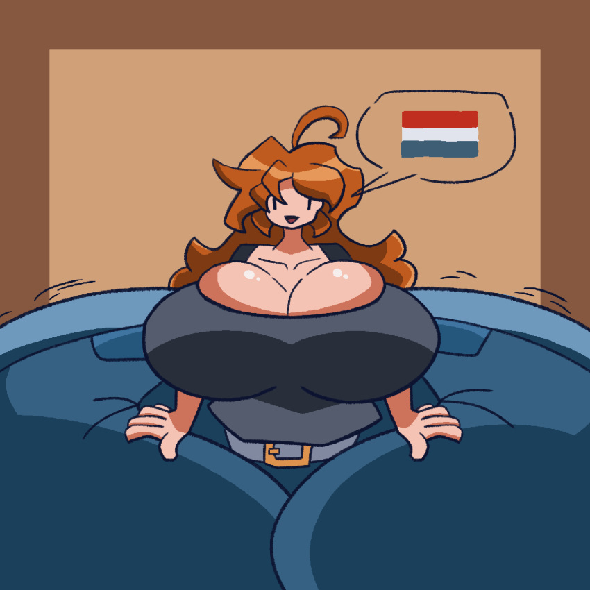 1girls aquacoffee ass breasts cleavage female female_focus female_only flag hips hyper hyper_ass hyper_breasts large_ass large_breasts mob_face netherlands orange_hair samantha_van_hof text_bubble thick_thighs thighs wide_hips