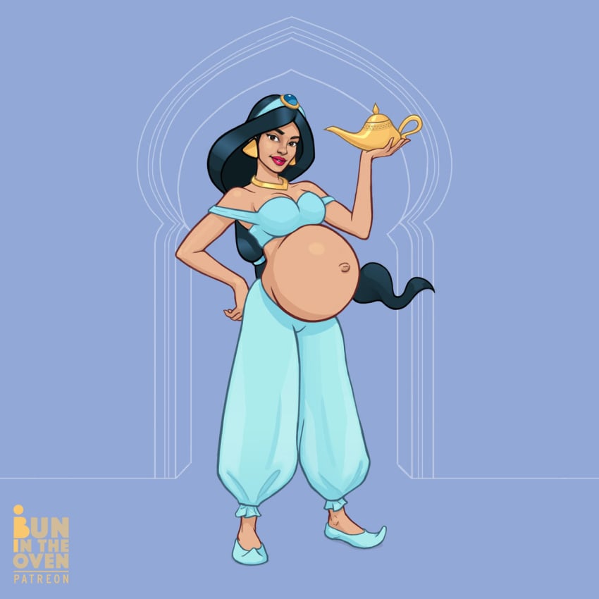 1:1 1:1_aspect_ratio 1girls accessories aladdin aladdin_(1992_disney_film) artist_logo artist_name bare_belly bare_midriff bare_shoulders belly belly_button big_belly big_breasts black_eyebrows black_eyelashes black_hair blue_accessory blue_clothes blue_clothing blue_footwear blue_gem blue_gemstone blue_hair_ornament blue_hair_tie blue_hairband blue_headband blue_headgear blue_headwear blue_jewel blue_legwear blue_pants blue_shoes blue_top blue_topwear breasts brown_eyes bunintheoven cleavage clothed clothed_female clothes clothing dark-skinned_female dark_skin disney disney_princess earrings eyebrows eyelashes eyelids female female_focus female_only fingers footwear gem gemstone gold_accessory gold_earrings gold_jewelry gold_necklace gold_neckwear hair_accessory hair_ornament hair_tie hair_tied hairband hand_on_hip head_accessory head_tilt headband headgear headwear heavily_pregnant holding holding_lamp holding_object huge_belly jewel jewelry lamp lavender_background legs legs_apart legwear long_hair looking_at_viewer midriff navel necklace neckwear olive-skinned_female olive_skin ornaments outie_belly_button outie_navel pants pointed_shoes ponytail ponytail_(hair) ponytail_hair popped_navel pregnancy pregnant pregnant_belly pregnant_female princess princess_jasmine ready_to_pop salwar sapphire_(gem) sapphire_(gemstone) sapphire_(stone) shaded shading shadow shoes shoulders side_view sideview simple_background single_girl solo solo_female standing teeth teeth_showing teeth_visible tied_hair topwear trinkets trousers very_long_hair white_teeth