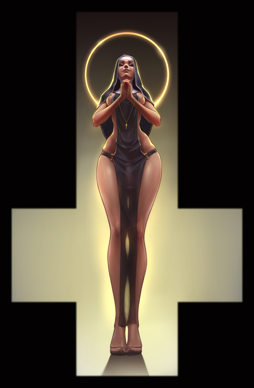 1futa big_breasts cross_necklace futa_only futanari looking_at_viewer nun partially_clothed praying shirouxah tagme