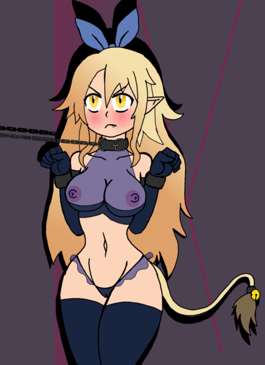 animal_tail blush blush breasts disgaea disgaea_5 leash leash_pull liezerota nippon_ichi_software pussy see-through_clothing thighhighs