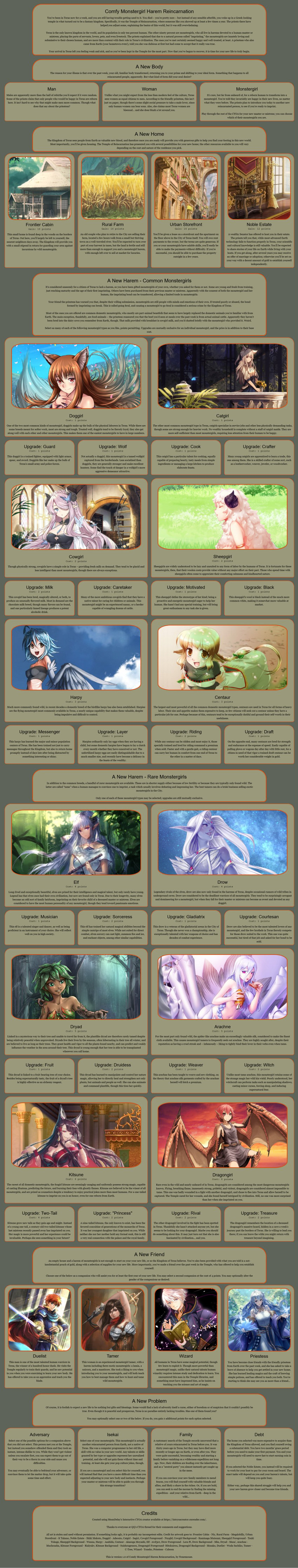 bangs blonde_hair blue_eyes blue_hair blue_skin breasts brown_hair cat_ears cat_girl centaur choose_your_own_adventure cow_girl cow_horns cyoa dark-skinned_female dark_elf dog_ears dog_girl dragon_girl dragon_wings drow dryad elf elf_ears elf_female eliwood_(fire_emblem) english english_text eyebrows_visible_through_hair fire_emblem fire_emblem_awakening fox_ears fox_girl granblue_fantasy green_hair hair_between_eyes harpy hi_res high_resolution highres holo horn horns kumoko light-skinned_female long_hair monster_girl monster_musume_no_iru_nichijou multiple_girls multiple_images narmaya_(granblue_fantasy) one_eye_covered overalls papi_(monster_musume) pink_hair red_eyes red_hair robin_(fire_emblem) sheep_girl spice_and_wolf spider_girl take_your_pick white_hair wings