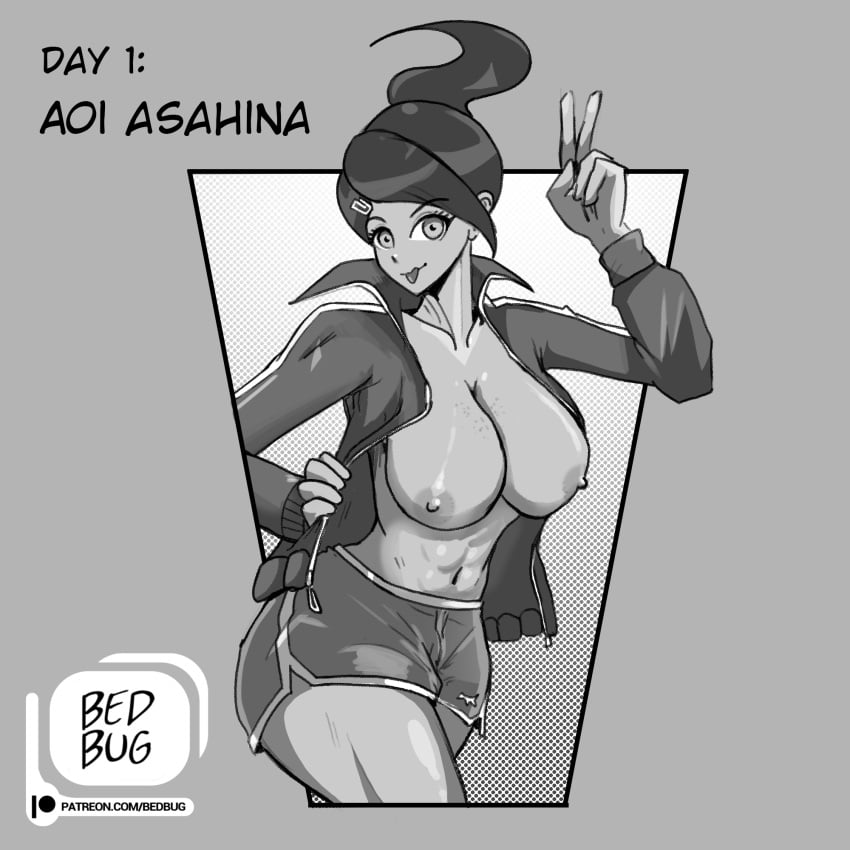 asahina_aoi bedbug_(artist) big_breasts danganronpa danganronpa:_trigger_happy_havoc female female_only greyscale huge_breasts swimmer tanned