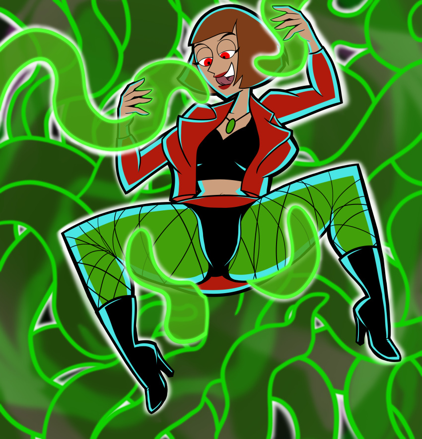 1girls alternate_version_available danny_phantom ghost_girl high_heel_boots high_heels high_resolution jacket kitty_(danny_phantom) madeline_fenton milf nat_tpm nickelodeon open_legs pose possessed possession red_eyes red_lipstick self_upload stockings tentacle tongue