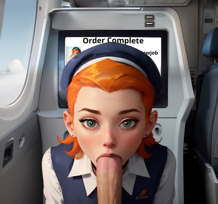 1boy 1boy1girl 1girls 2023 ai_generated aircraft airplane ben_10 blowjob blt_killer blue_clothing cartoon_network clothed_female_nude_male clothing day daytime duo earrings english_text eye_contact fellatio female female_focus flight_attendant fully_clothed giver_pov green_eyes gwen_tennyson hi_res high_res high_resolution highres human human_only indoors inside jewelry just_the_tip light-skinned_female light-skinned_male light_skin long_sleeves looking_at_viewer male/female male_pov name_tag oral oral_sex orange_hair partial_male pov pov_blowjob pov_eye_contact red_hair redhead seductive seductive_eyes seductive_look short_hair stable_diffusion stewardess sucking sucking_penis teenage_girl teenager text uncensored uniform white_clothing