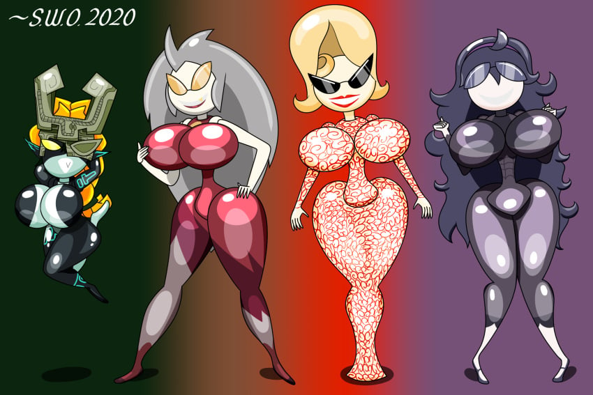 4girls alternate_breast_size crossover disney dollification eda_clawthorne female female_only hex_maniac huge_ass huge_breasts knick_knack midna multiple_girls navel permanent_smile pixar pokemon sunglasses sunnification superweirdman the_legend_of_zelda the_owl_house thick_thighs transformation twilight_princess wide_hips