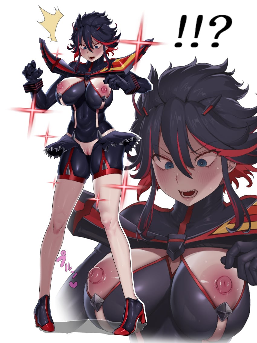 alternate_costume big_areola big_breasts big_nipples blush exposed_breasts exposed_legs exposed_nipples exposed_pussy female female_only humiliation kill_la_kill latex latex_bodysuit matoi_ryuuko public public_exposure revealing_clothes reverse_outfit senketsu solo yesman