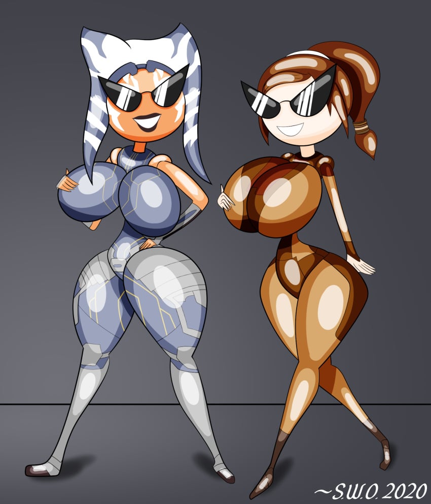 2020 2020s 20s 2girls ahsoka_tano alien_girl alien_humanoid alternate_breast_size ass bastila_shan brown_hair curvaceous curvaceous_body curvaceous_female curvaceous_figure curvaceous_hips curvaceous_thighs curvy curvy_ass curvy_body curvy_female curvy_females curvy_figure curvy_hips curvy_thighs disney dollification female female_only full_body gradient_background grey_background hand_on_hip hourglass_figure huge_ass huge_breasts knick_knack large_ass lucasfilm multiple_girls narrow_waist navel orange_skin permanent_smile pixar simple_background skinny_waist standing star_wars sunglasses sunnification superweirdman the_clone_wars:_season_seven thick_thighs togruta transformation voluptuous voluptuous_female wide_hips