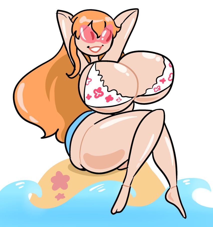 disney dollification female female_only huge_ass huge_breasts knick_knack lewdsona nami nami_(one_piece) navel one_piece permanent_smile pixar post-timeskip sunglasses sunnification thick_thighs transformation wide_hips