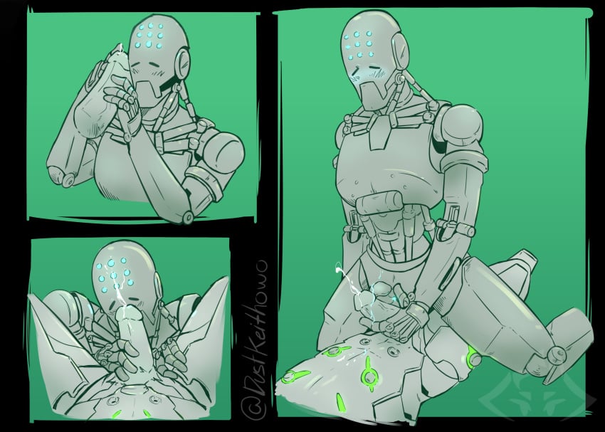 blush comic comic_page gay genji glow keithowo male_only mech mecha mechanical non-human omnic overwatch overwatch_2 riding sketch tagme zenyatta