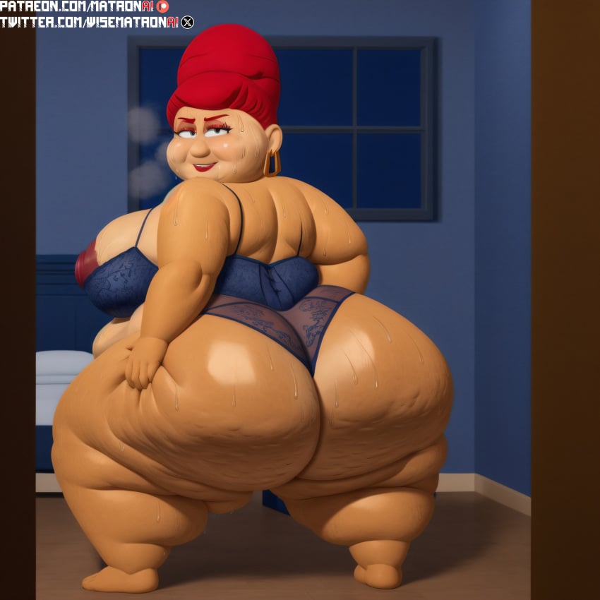 4k ai_generated ass bbw belly belly_button big_ass big_belly bra butt_focus cellulite comedy_central fat_ass highres huge_breasts huge_hips jewish jewish_female large_areolae large_nipples lingerie massive_belly massive_breasts massive_butt massive_hips massive_thighs matronai_(artist) mature mature_female mature_woman milf obese obese_female patreon patreon_username pinup red_hair sheila_broflovski south_park ssbbw stable_diffusion sweat sweating thick_thighs twitter_username wide_hips