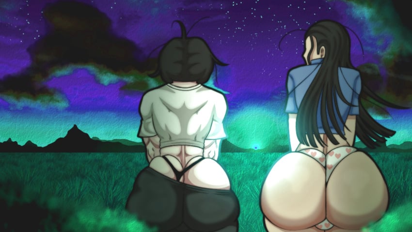 2futas after_sex ass back back_view backsack behind_view big_ass big_balls big_breasts black_hair breasts clothed clothing commission commissioner_upload crossover dragon_ball dragon_ball_z duo fully_clothed futa_only futanari hashimiro_takahi huge_ass human light-skinned_female light-skinned_futanari light_skin messy messy_clothing messy_hair nico_robin one_piece outdoors outside panties partially_clothed post-timeskip standing sunset thick_thighs videl wide_hips