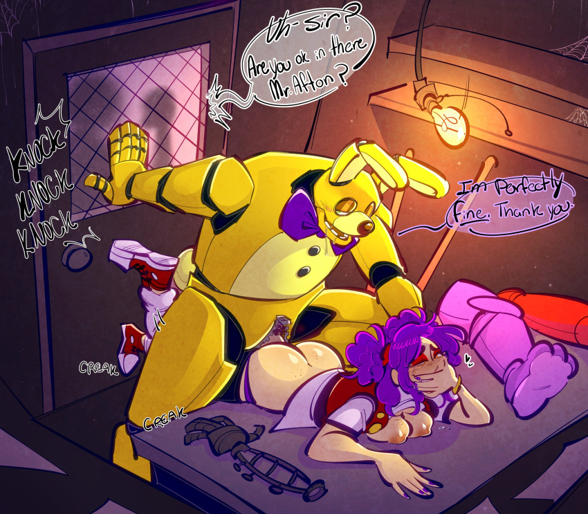 1boy 1boy1girl 1girls ambiguous_penetration big_ass bileshroom boss_and_subordinate breasts_out bubble_butt closet closet_sex clothed_sex covering_mouth doggy_style dominant_male employee_uniform exhibitionism fanart female five_nights_at_freddy's five_nights_at_freddy's_(film) five_nights_at_freddy's_4 fnaf from_behind fucked_from_behind fucked_into_submission fucked_senseless fucked_silly haru_(masochistfox) hourglass_figure in_public looking_pleasured male male/female medium_breasts oc_x_canon ocxcanon on_table public sex spring_bonnie spring_bonnie_(fnaf) submissive_female the_smash_of_87 toony vaginal_penetration vaginal_sex william_afton william_afton_(film) work_uniform workplace