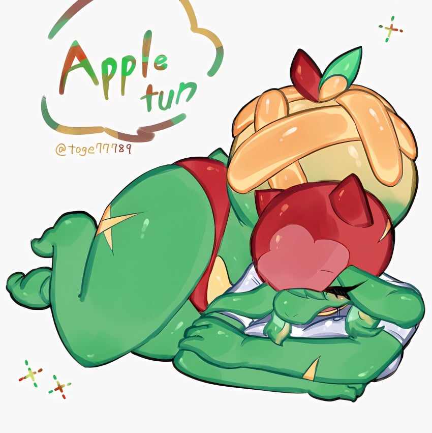 2023 2023s animal_ears anthro anthrofied apple apple_pie appletun barefoot breasts creatures_(company) drooling female food fruit furry furry_female game_freak generation_8_pokemon green_skin large_breasts long_ears nintendo panties pokemon pokemon_(species) reptile_girl simple_background sleeping solo thick_thighs thighs toge77789 togetoge underwear white_background