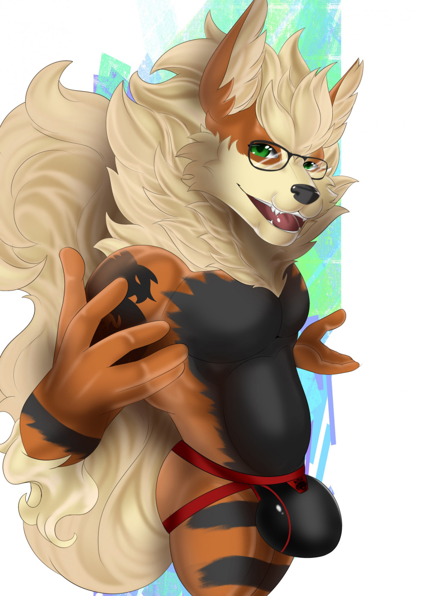 anthro arcanine checkhoff clothing digital_media_(artwork) em90150em emarcanine eyewear generation_1_pokemon glasses hi_res invalid_tag jockstrap male nintendo pokemon pokemon_(species) solo underwear