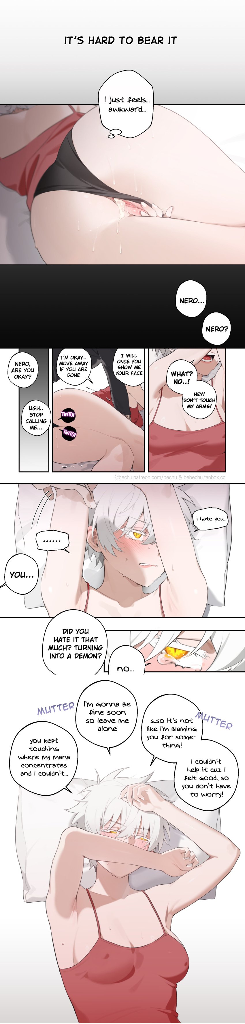 1boy 1girls 2d after_sex after_vaginal bechu blush cleavage cum cum_in_pussy cum_inside dialogue embarrassed female genderswap_(mtf) nero_(devil_may_cry) nipples_visible_through_clothing panties panties_aside rule_63 short_hair tagme tank_top tears text v_(devil_may_cry) white_hair yellow_eyes