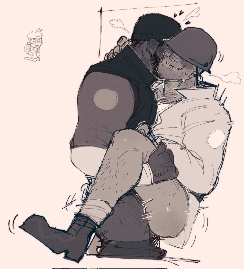 2boys against_surface against_wall anal anal_penetration anal_sex beard biting_lip biting_own_lip blush blushing bottomless bottomless_male chest_hair clothed clothed_sex demoman demoman_(team_fortress_2) duo duo_focus gay happy heart hearts implied_anal implied_sex leg_hair looking_pleasured lukewarmflukes male male/male male_focus male_only male_penetrated male_penetrating male_penetrating_male pants_down penetration pleasure_face sketch smile soldier soldier_(team_fortress_2) sweat sweating team_fortress_2 valve