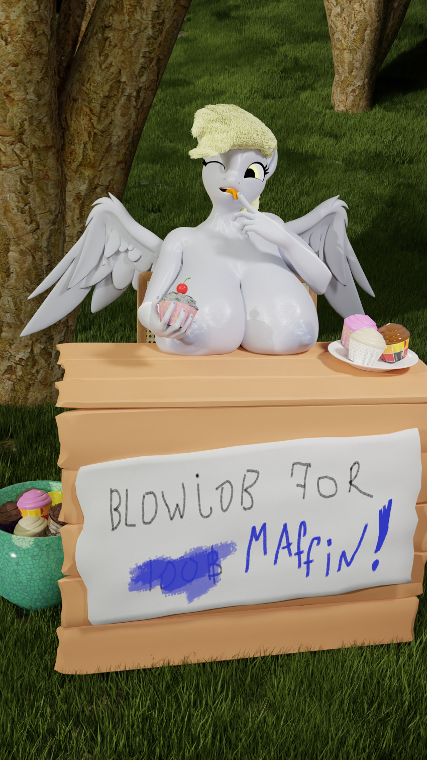 3d blender breasts clopmaestroman cupcake derpy_hooves derpy_hooves huge_breasts my_little_pony my_little_pony nipples text