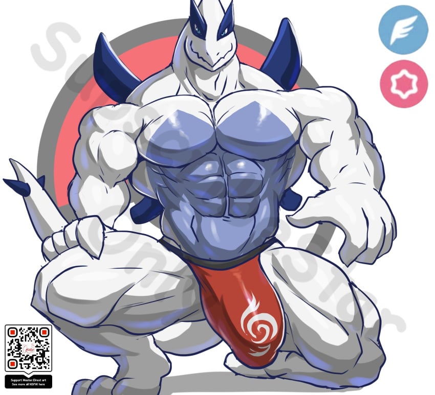 5_fingers abs anthro biceps big_bulge bulge fingers generation_2_pokemon hi_res huge_pecs hyper_penis legendary_pokemon looking_at_viewer lugia male male_focus male_only masterelrest muscles muscular muscular_anthro muscular_male nintendo pokemon pokemon_(species) qr_code solo tail