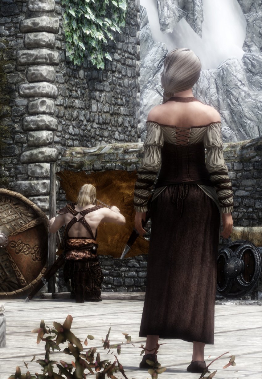 back clothed female nonstickypants nord olfina_gray-mane skyrim the_elder_scrolls white_hair